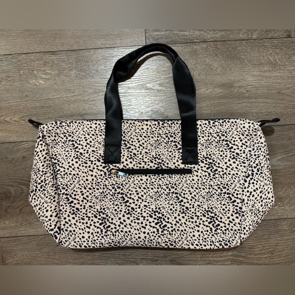 Mali + Lili Spotted Canvas Duffel Bag – Black & Cream Travel Weekender New
